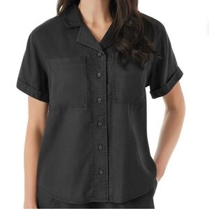 NWT Member’s Mark Tencel Camp Shirt Womens XL Black Button-Up 2 Pocket